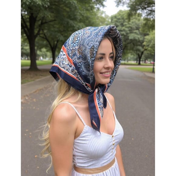 Women Frame Paisley Headscarf Satin Bandana Pattern Polyester Breathable Scarves - Picture 7 of 7